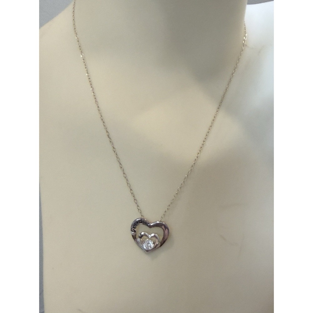 Sterling Silver Double Heart "Grandma" Cubic Zirconia Pendant Necklace